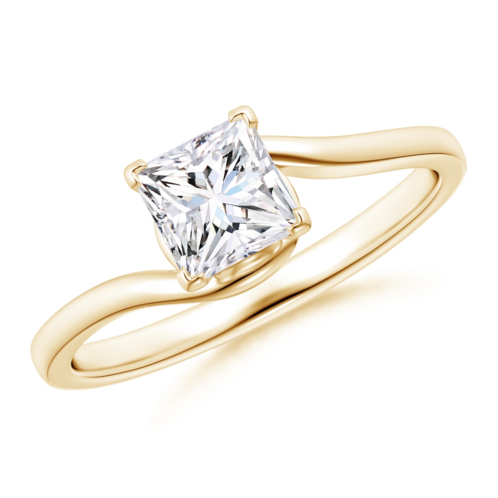 5.1mm GVS2 Classic Solitaire Princess-Cut Diamond Bypass Engagement Ring in Yellow Gold