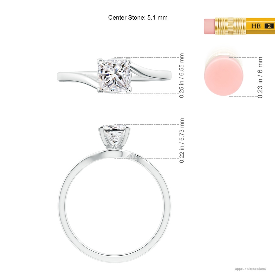 5.1mm IJI1I2 Classic Solitaire Princess-Cut Diamond Bypass Engagement Ring in White Gold ruler