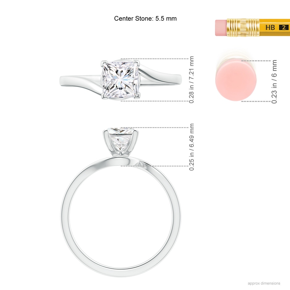 5.5mm GVS2 Classic Solitaire Princess-Cut Diamond Bypass Engagement Ring in P950 Platinum ruler