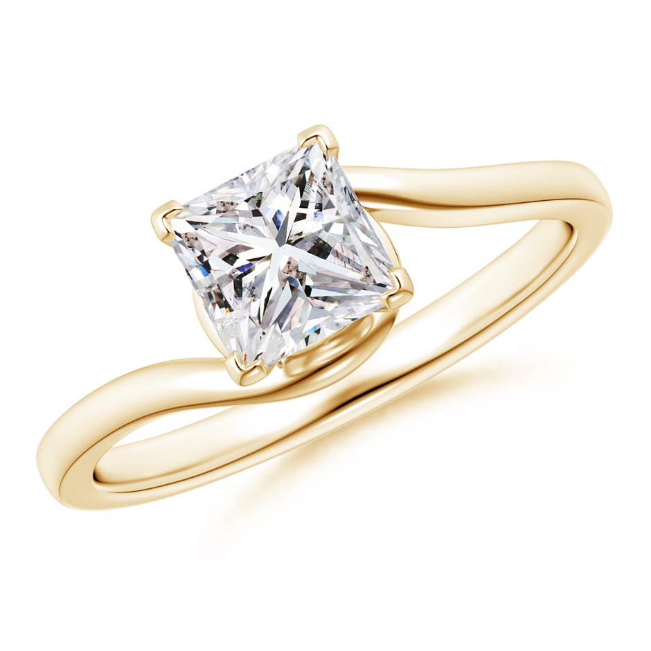 5.5mm IJI1I2 Classic Solitaire Princess-Cut Diamond Bypass Engagement Ring in Yellow Gold 
