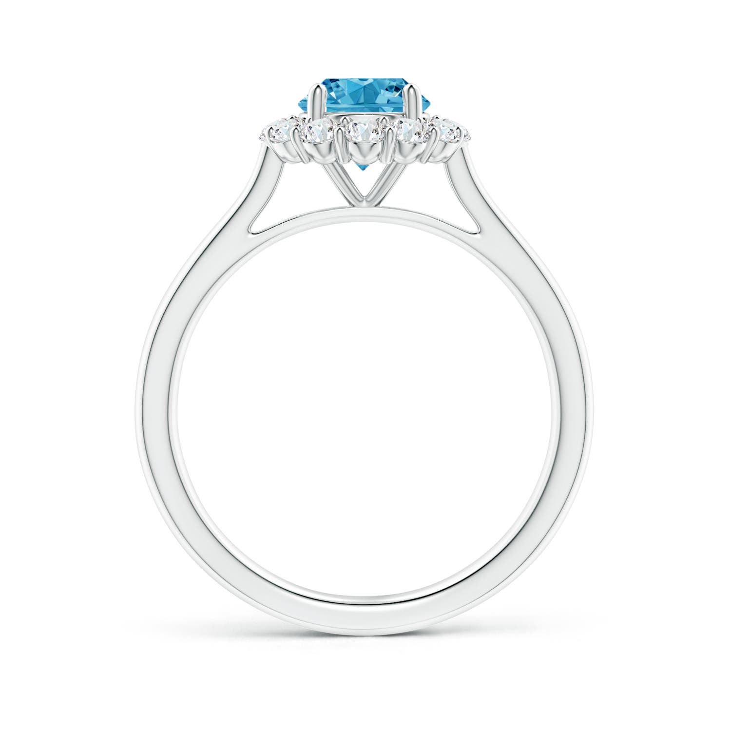 5.8mm AAAA Classic Round Fancy Intense Blue Diamond Scalloped Halo Ring in 18K White Gold