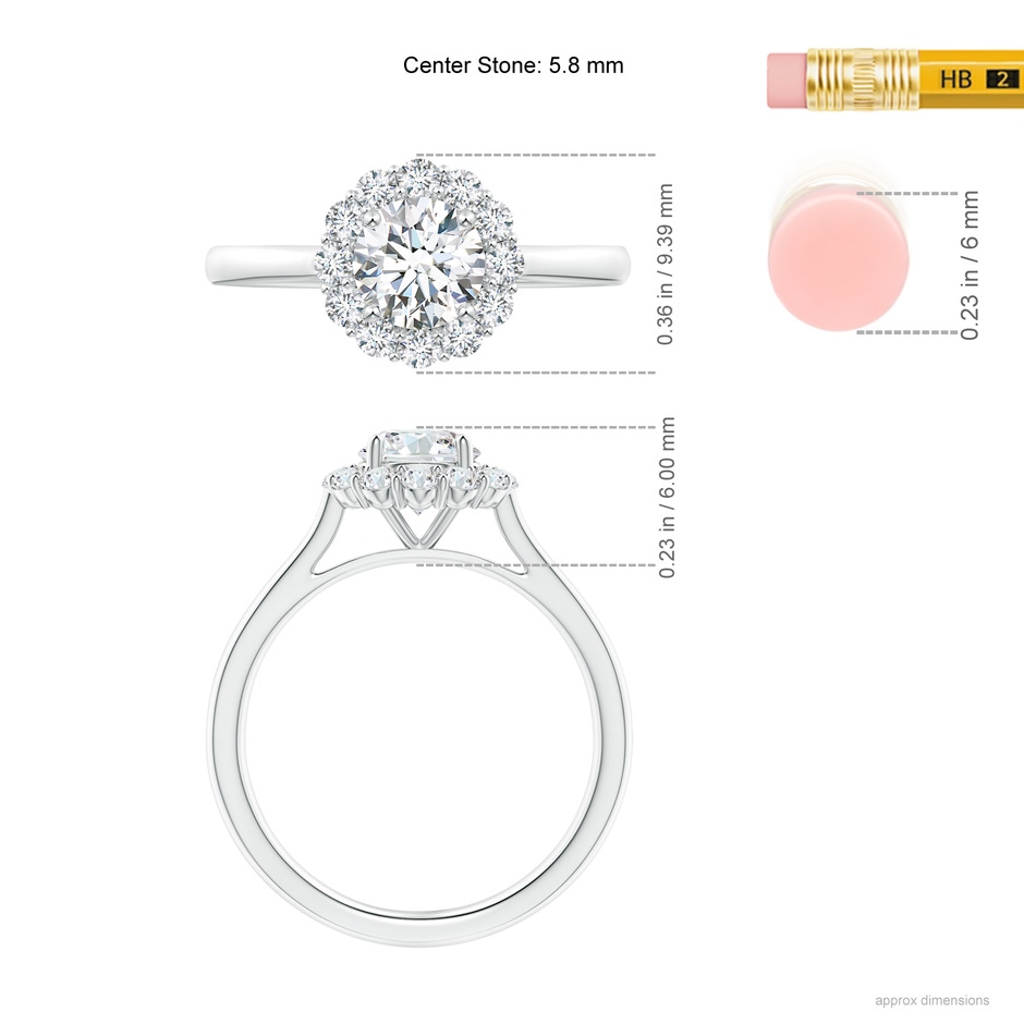 5.8mm GVS2 Classic Round Diamond Scalloped Halo Ring in White Gold ruler