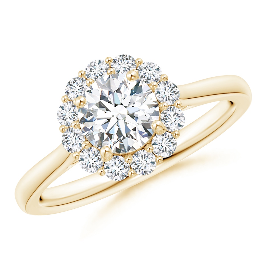 5.8mm GVS2 Classic Round Diamond Scalloped Halo Ring in Yellow Gold 