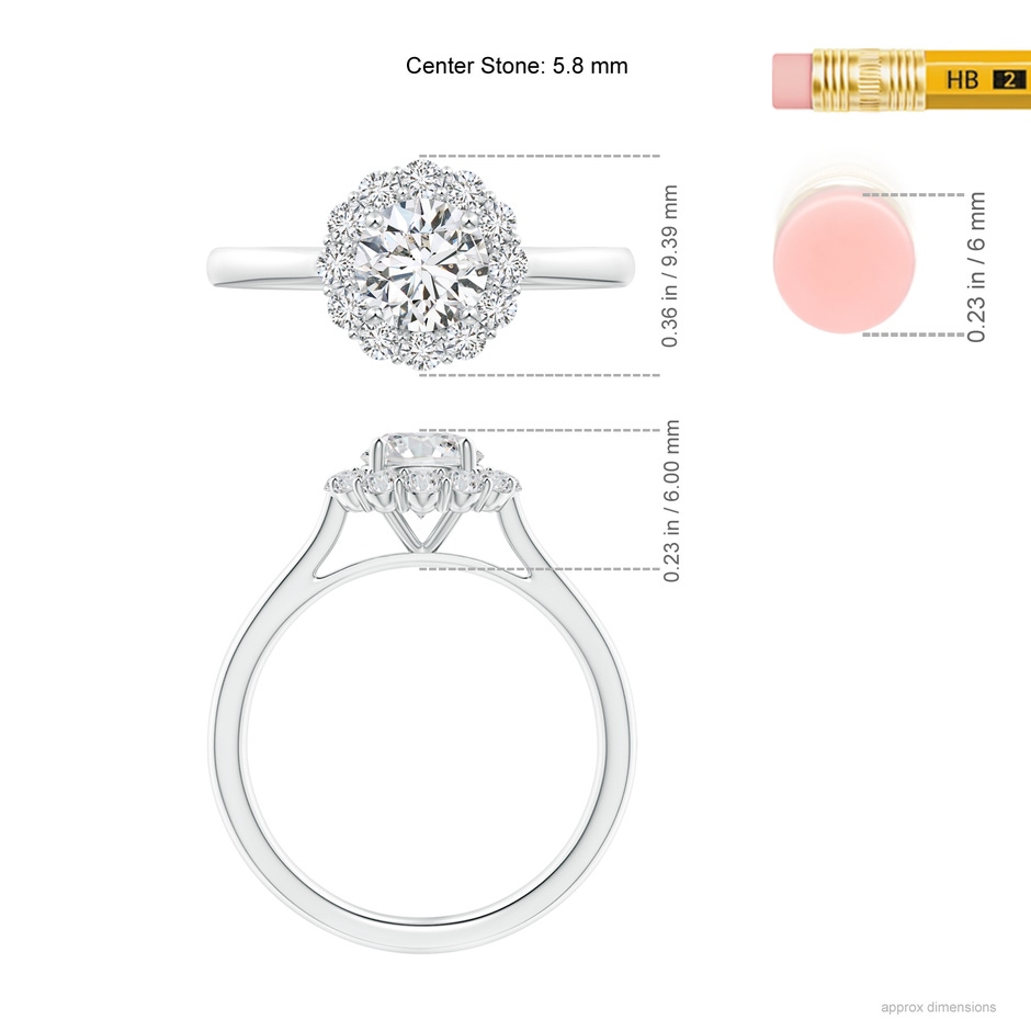 5.8mm HSI2 Classic Round Diamond Scalloped Halo Ring in White Gold ruler