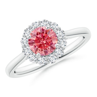 5.8mm AAAA Classic Round Fancy Intense Pink Diamond Scalloped Halo Ring in P950 Platinum