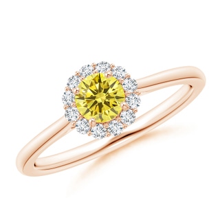 4.5mm AAAA Classic Round Fancy Intense Yellow Diamond Scalloped Halo Ring in Rose Gold