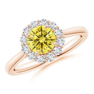 5.8mm AAAA Classic Round Fancy Intense Yellow Diamond Scalloped Halo Ring in 9K Rose Gold