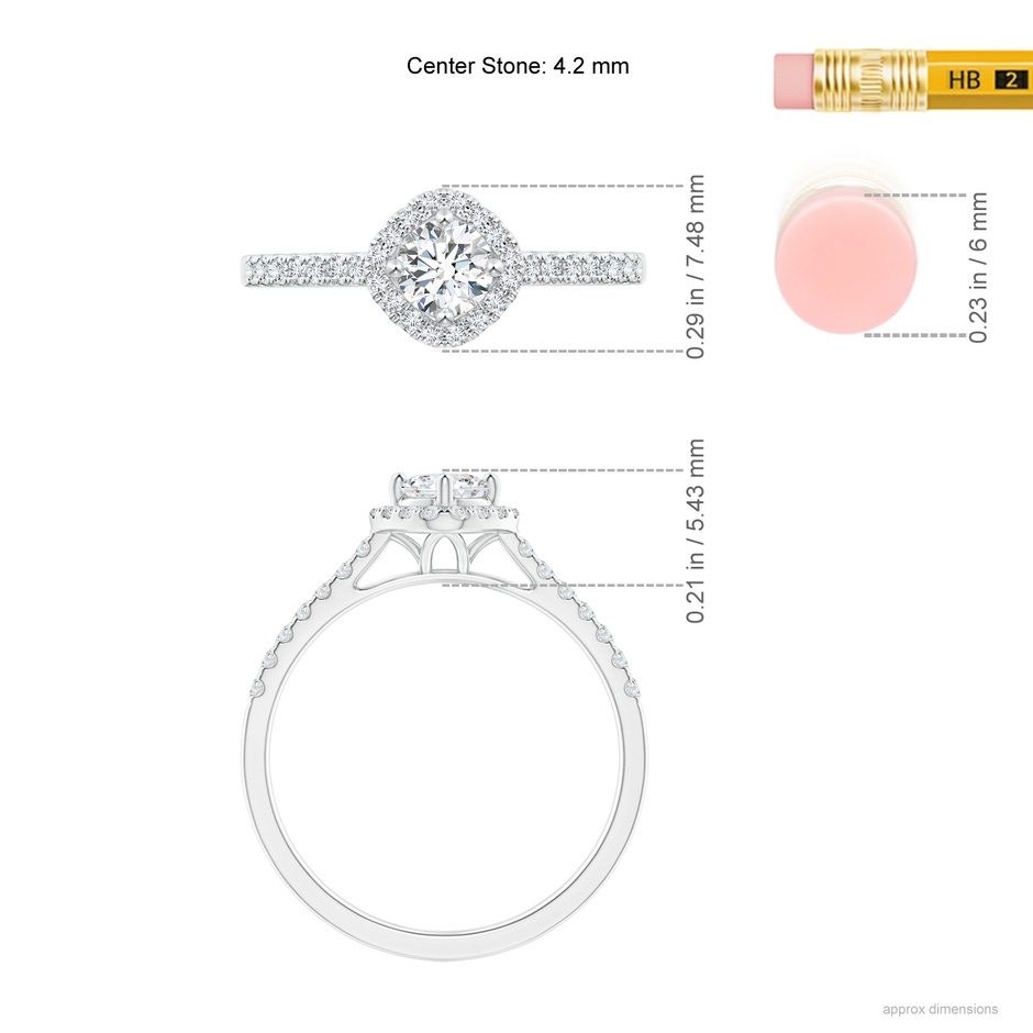 4.2mm GVS2 Cushion Halo Round Diamond Ring with Accents in P950 Platinum ruler