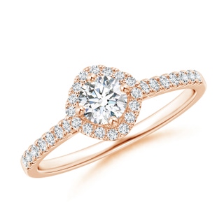 4.2mm GVS2 Cushion Halo Round Diamond Ring with Accents in Rose Gold