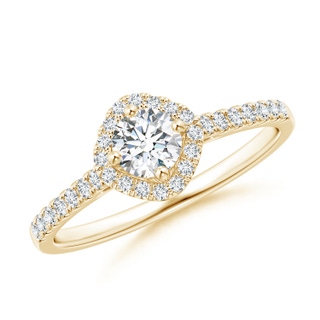 4.2mm GVS2 Cushion Halo Round Diamond Ring with Accents in Yellow Gold