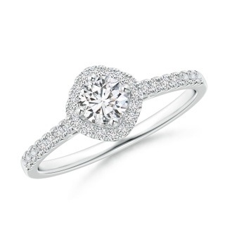 4.2mm HSI2 Cushion Halo Round Diamond Ring with Accents in White Gold