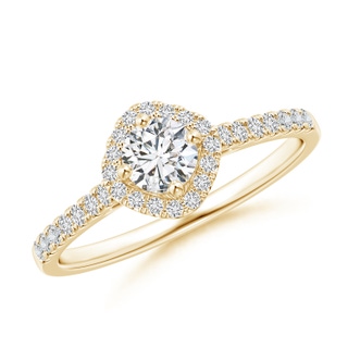 4.2mm HSI2 Cushion Halo Round Diamond Ring with Accents in Yellow Gold