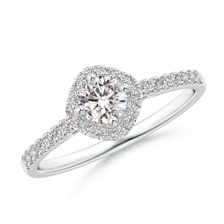 4.2mm IJI1I2 Cushion Halo Round Diamond Ring with Accents in White Gold 