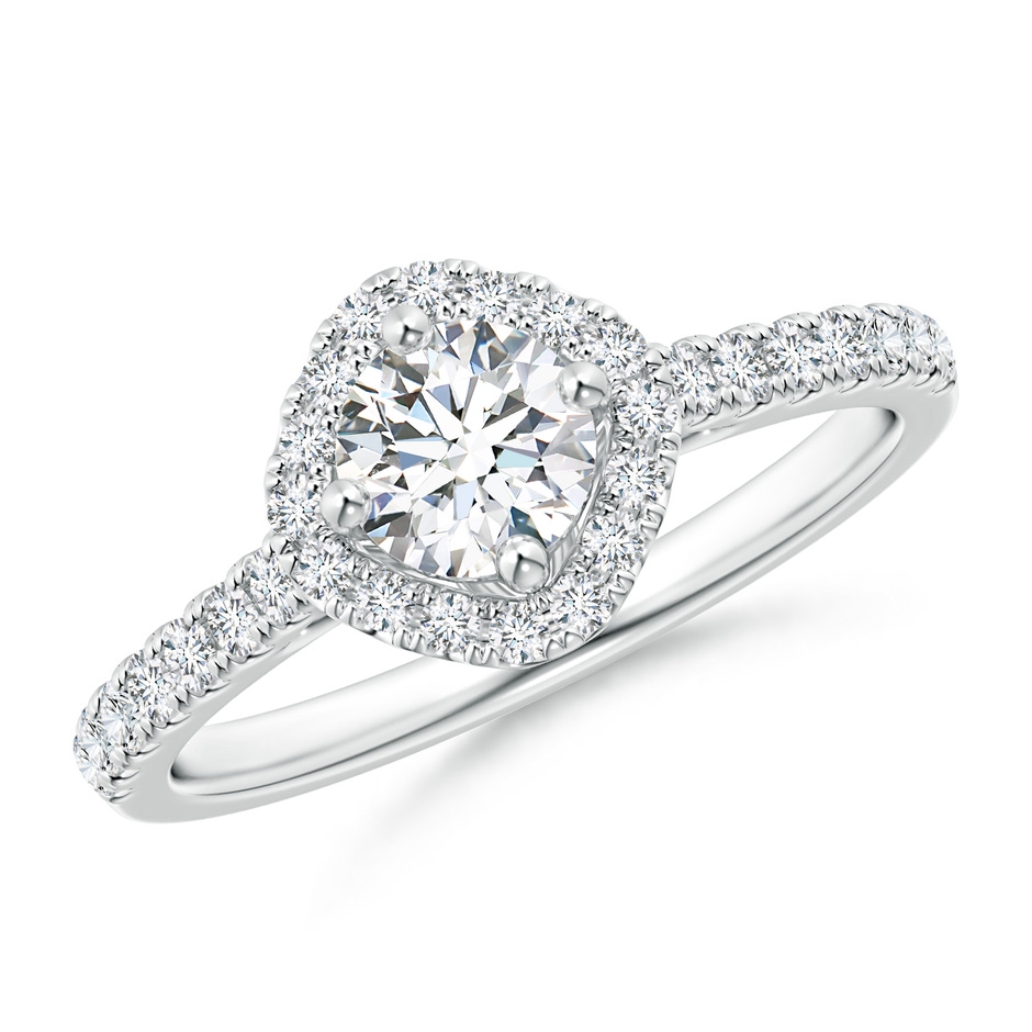 4.9mm GVS2 Cushion Halo Round Diamond Ring with Accents in White Gold 