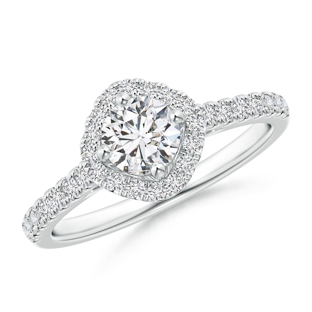 4.9mm HSI2 Cushion Halo Round Diamond Ring with Accents in White Gold