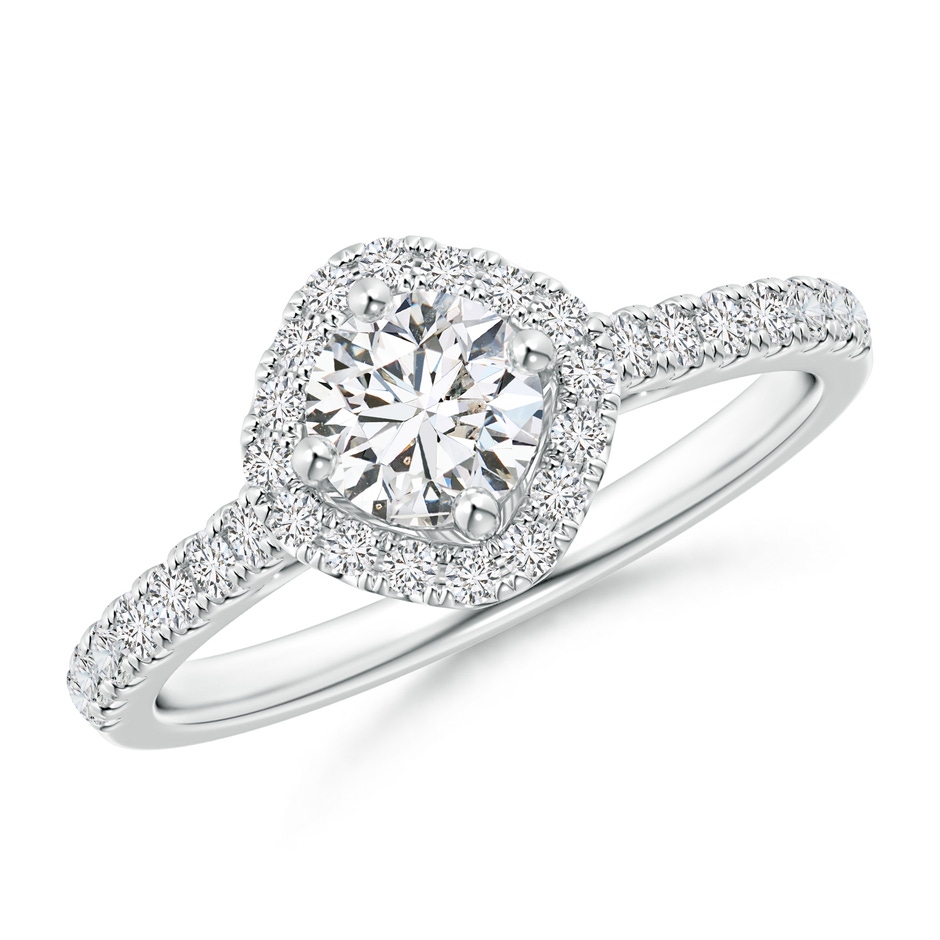 4.9mm HSI2 Cushion Halo Round Diamond Ring with Accents in White Gold 