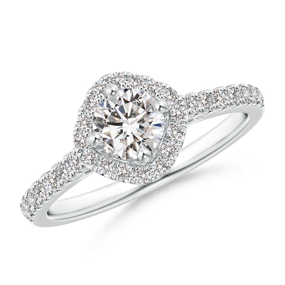 4.9mm IJI1I2 Cushion Halo Round Diamond Ring with Accents in White Gold 