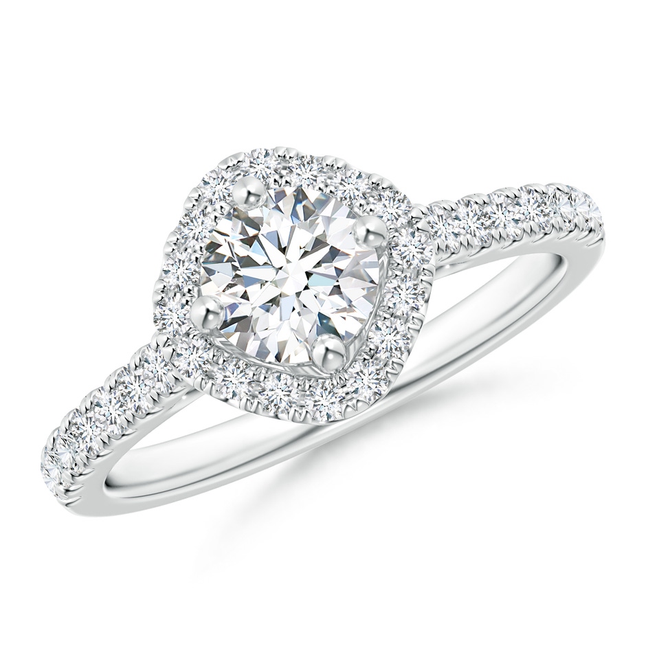 5.3mm GVS2 Cushion Halo Round Diamond Ring with Accents in White Gold 