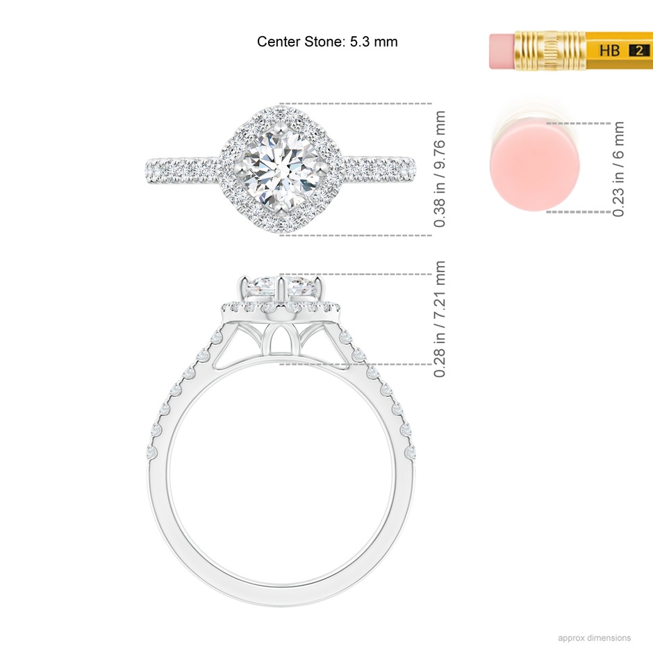 5.3mm GVS2 Cushion Halo Round Diamond Ring with Accents in White Gold ruler