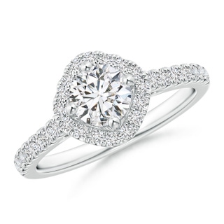 5.3mm HSI2 Cushion Halo Round Diamond Ring with Accents in White Gold