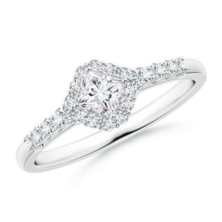 3.6mm GVS2 Princess-Cut Diamond Halo Ring with Accents in White Gold