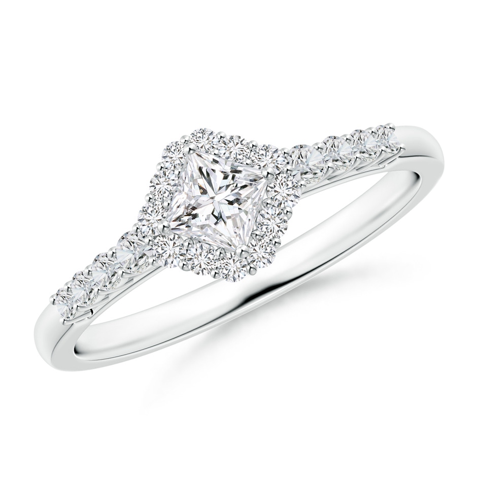 3.6mm HSI2 Princess-Cut Diamond Halo Ring with Accents in White Gold 