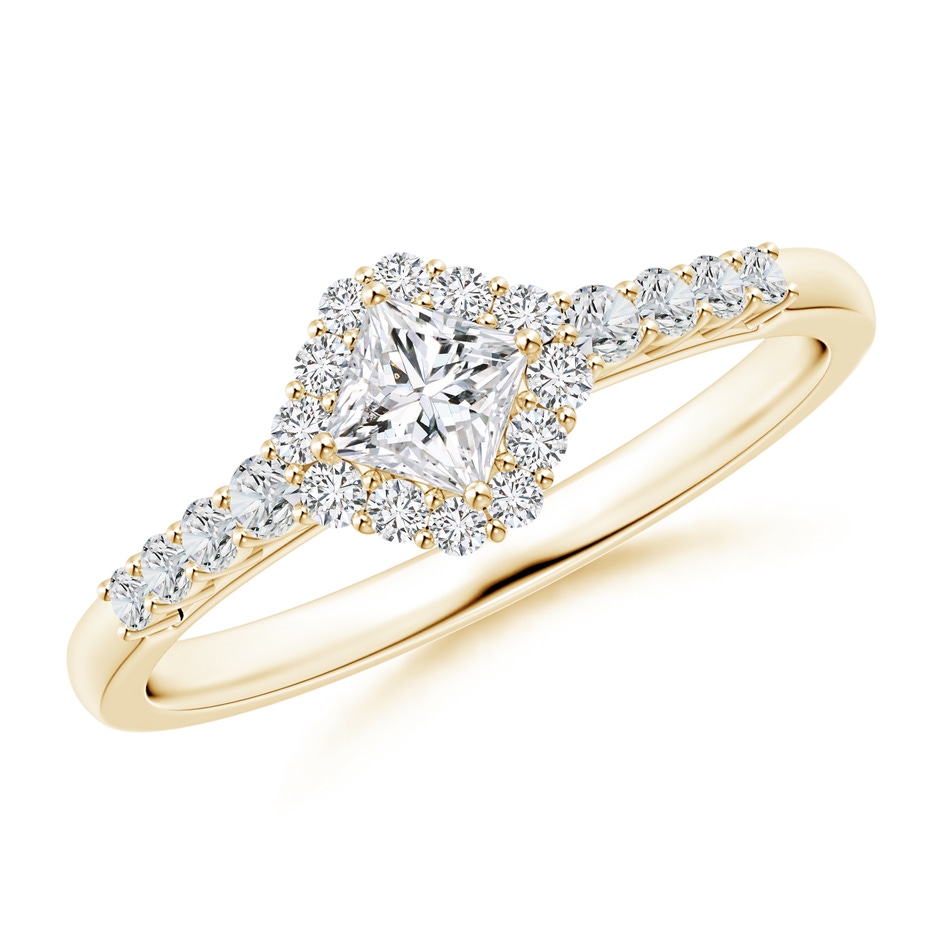 3.6mm HSI2 Princess-Cut Diamond Halo Ring with Accents in Yellow Gold 