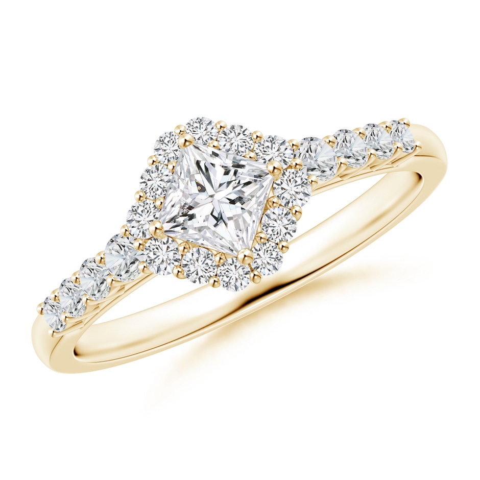4.1mm HSI2 Princess-Cut Diamond Halo Ring with Accents in 18K Yellow Gold 
