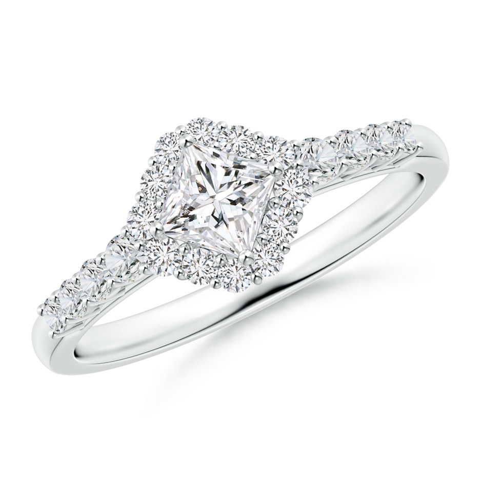 4.1mm HSI2 Princess-Cut Diamond Halo Ring with Accents in White Gold 