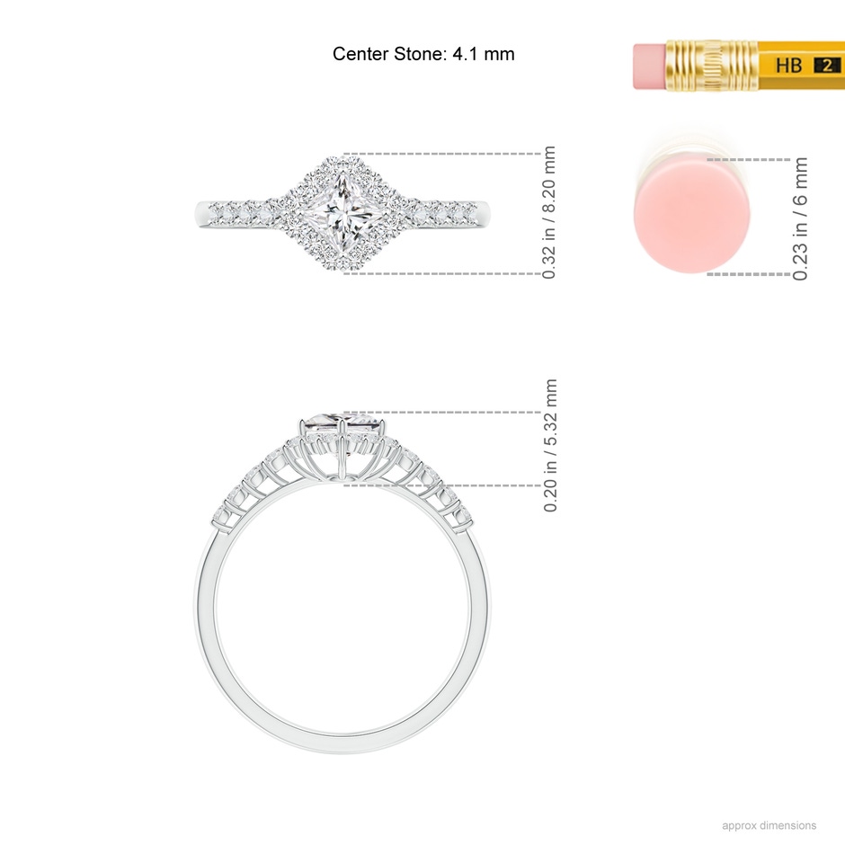 4.1mm HSI2 Princess-Cut Diamond Halo Ring with Accents in White Gold ruler