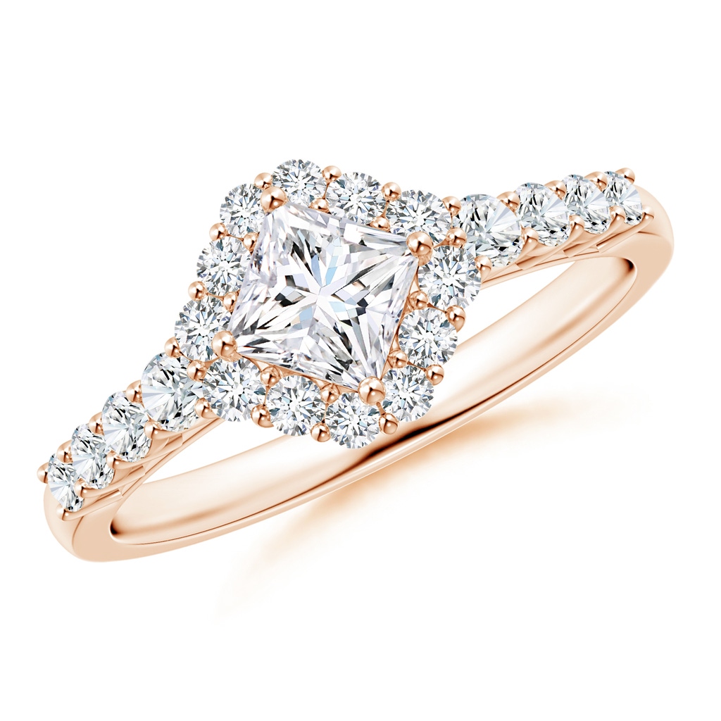 4.5mm GVS2 Princess-Cut Diamond Halo Ring with Accents in Rose Gold