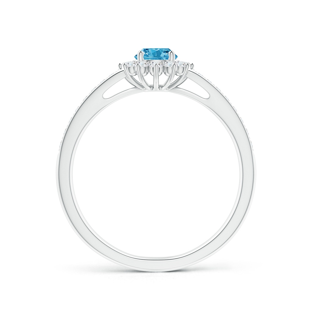 4.2mm AAAA Classic Floral Halo Round Fancy Intense Blue Diamond Ring with Accents in P950 Platinum - side 199