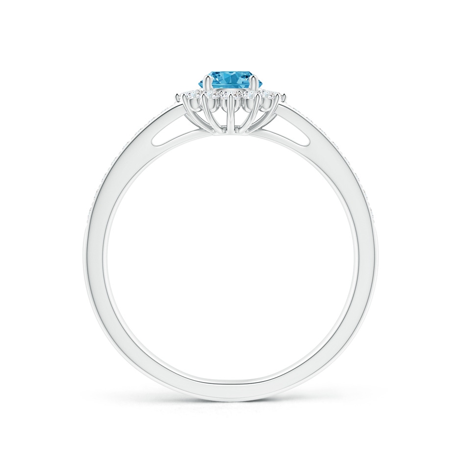 4.2mm AAAA Classic Floral Halo Round Fancy Intense Blue Diamond Ring with Accents in P950 Platinum side 199