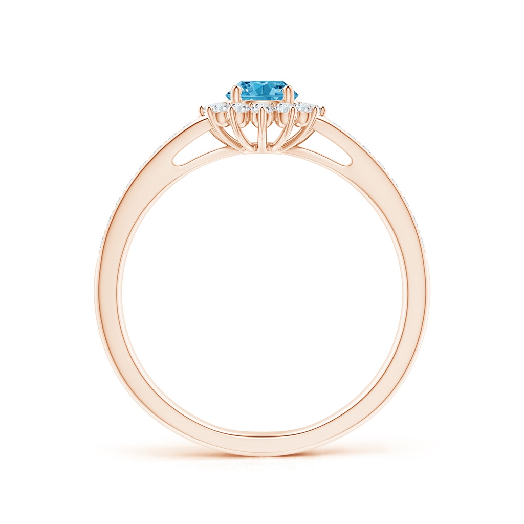 4.2mm AAAA Classic Floral Halo Round Fancy Intense Blue Diamond Ring with Accents in Rose Gold - side 199