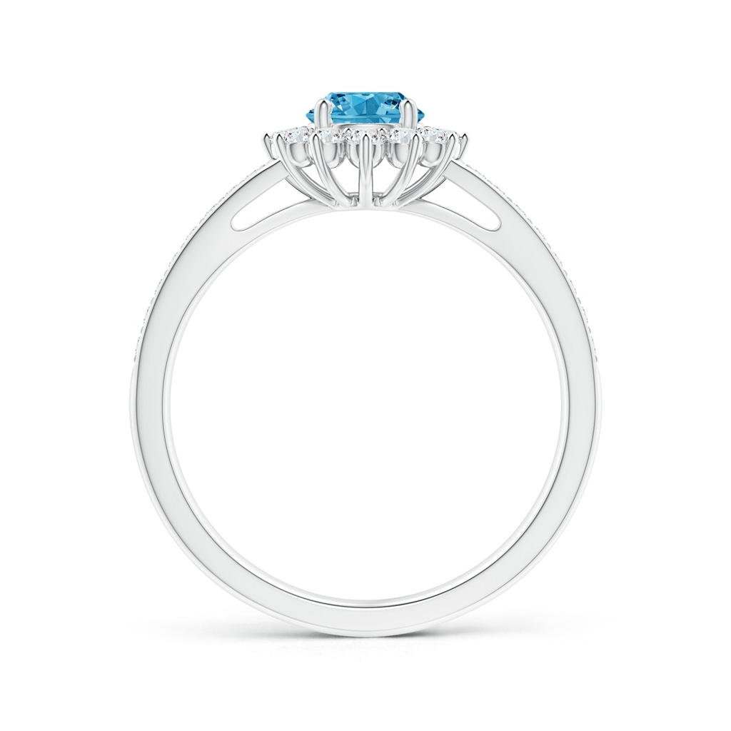 4.9mm AAAA Classic Floral Halo Round Fancy Intense Blue Diamond Ring with Accents in White Gold - side 199