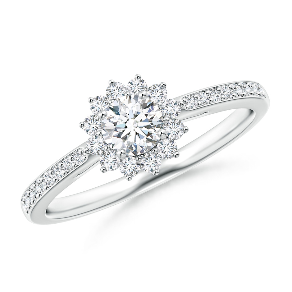 4.2mm GVS2 Classic Floral Halo Round Diamond Ring with Accents in P950 Platinum 