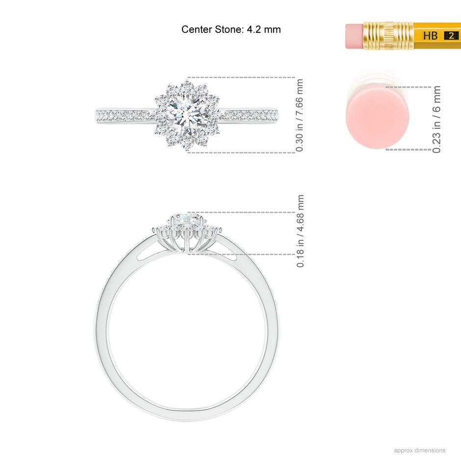 4.2mm GVS2 Classic Floral Halo Round Diamond Ring with Accents in P950 Platinum ruler