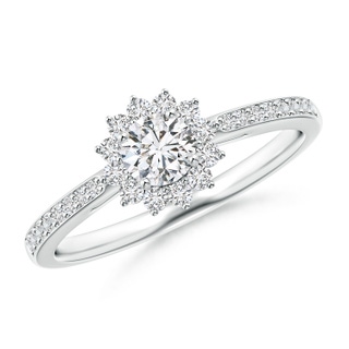 4.2mm HSI2 Classic Floral Halo Round Diamond Ring with Accents in White Gold