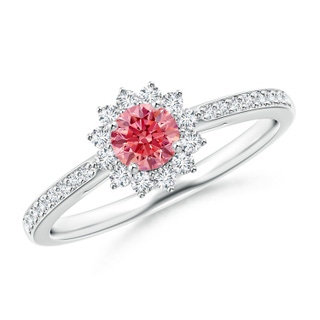 4.2mm AAAA Classic Floral Halo Round Fancy Intense Pink Diamond Ring with Accents in P950 Platinum