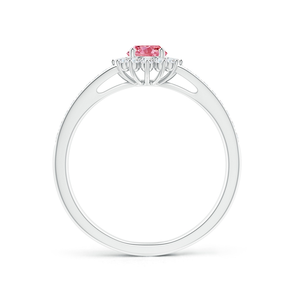 4.2mm AAAA Classic Floral Halo Round Fancy Intense Pink Diamond Ring with Accents in P950 Platinum - side 199