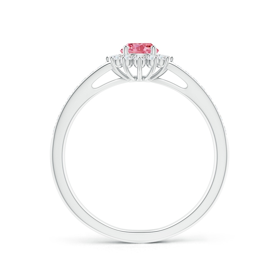 4.2mm AAAA Classic Floral Halo Round Fancy Intense Pink Diamond Ring with Accents in P950 Platinum side 199