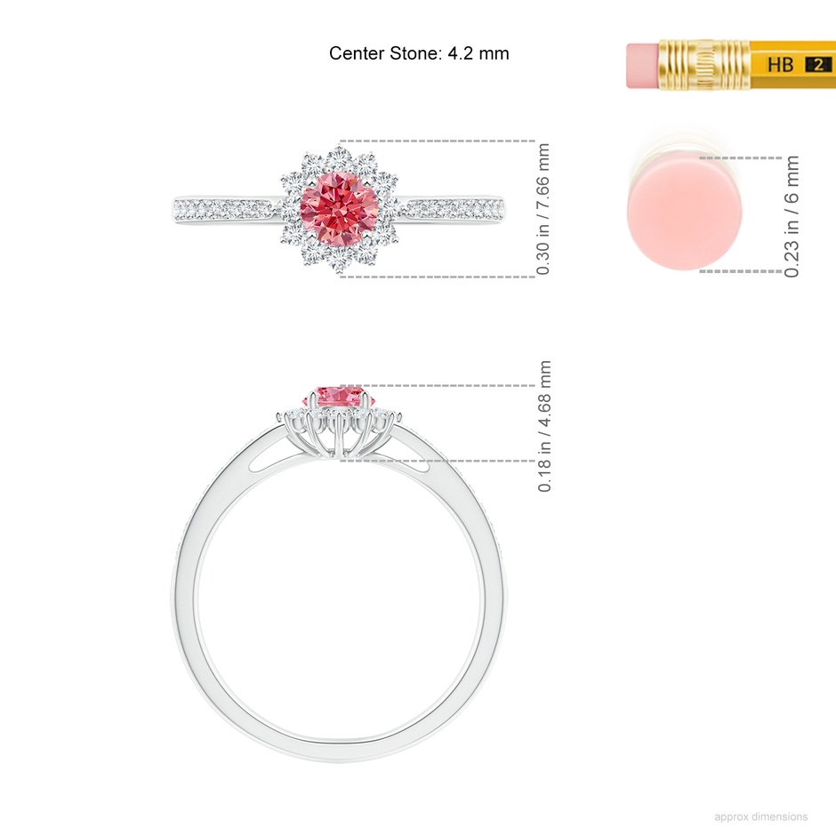 4.2mm AAAA Classic Floral Halo Round Fancy Intense Pink Diamond Ring with Accents in P950 Platinum ruler