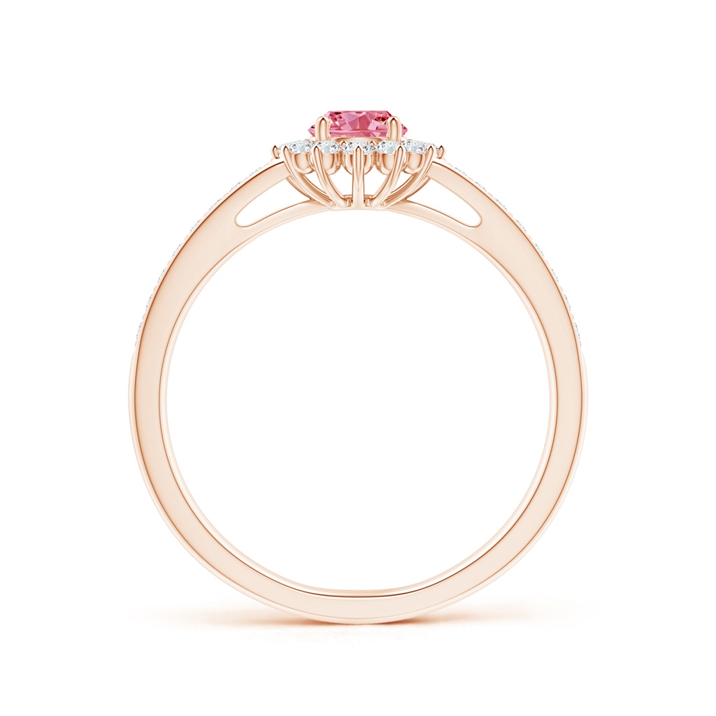 4.2mm AAAA Classic Floral Halo Round Fancy Intense Pink Diamond Ring with Accents in Rose Gold - side 199