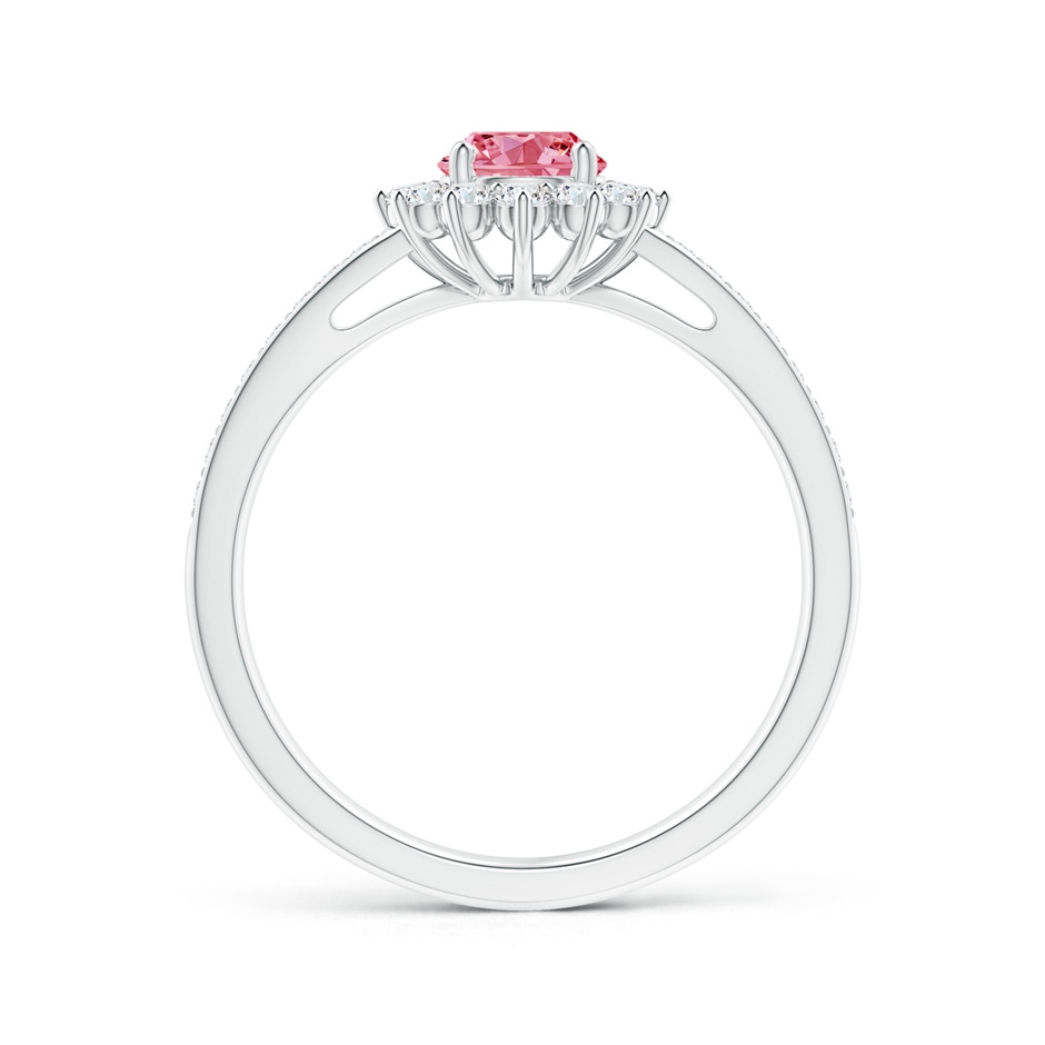 4.9mm AAAA Classic Floral Halo Round Fancy Intense Pink Diamond Ring with Accents in White Gold side 199