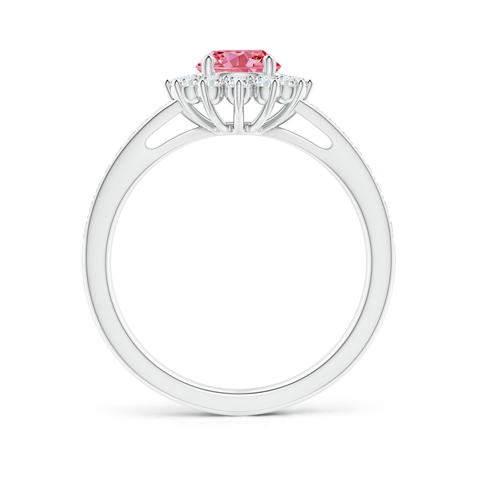 5.4mm AAAA Classic Floral Halo Round Fancy Intense Pink Diamond Ring with Accents in White Gold side 199