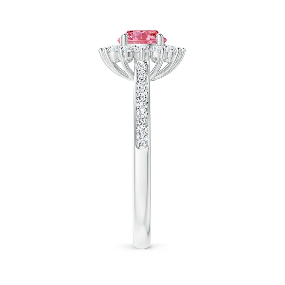 5.4mm AAAA Classic Floral Halo Round Fancy Intense Pink Diamond Ring with Accents in White Gold side 299