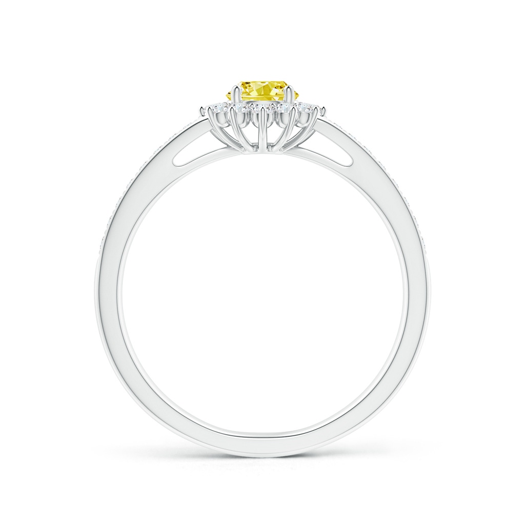 4.2mm AAAA Classic Floral Halo Round Fancy Intense Yellow Diamond Ring with Accents in P950 Platinum - side 199