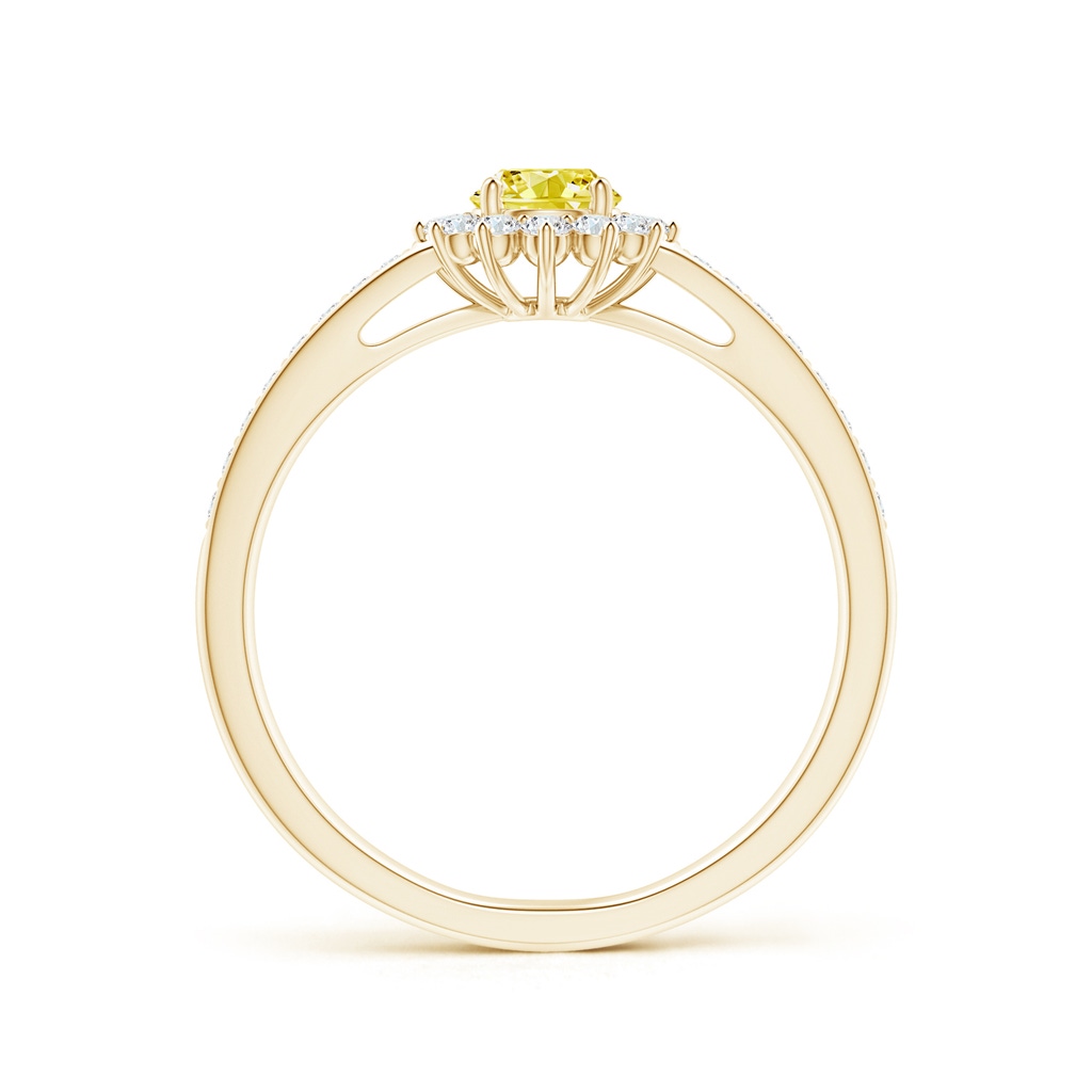 4.2mm AAAA Classic Floral Halo Round Fancy Intense Yellow Diamond Ring with Accents in Yellow Gold - side 199