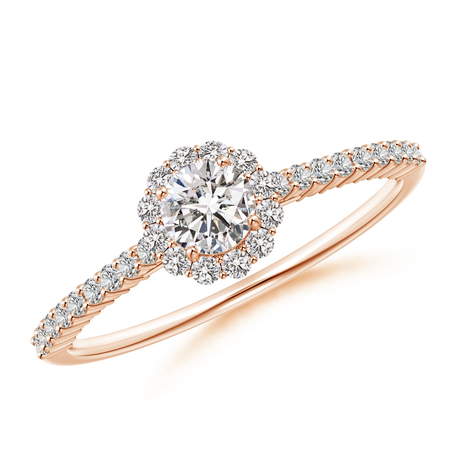 4.1mm IJI1I2 Classic Round Diamond Halo Ring with Accents in Rose Gold 