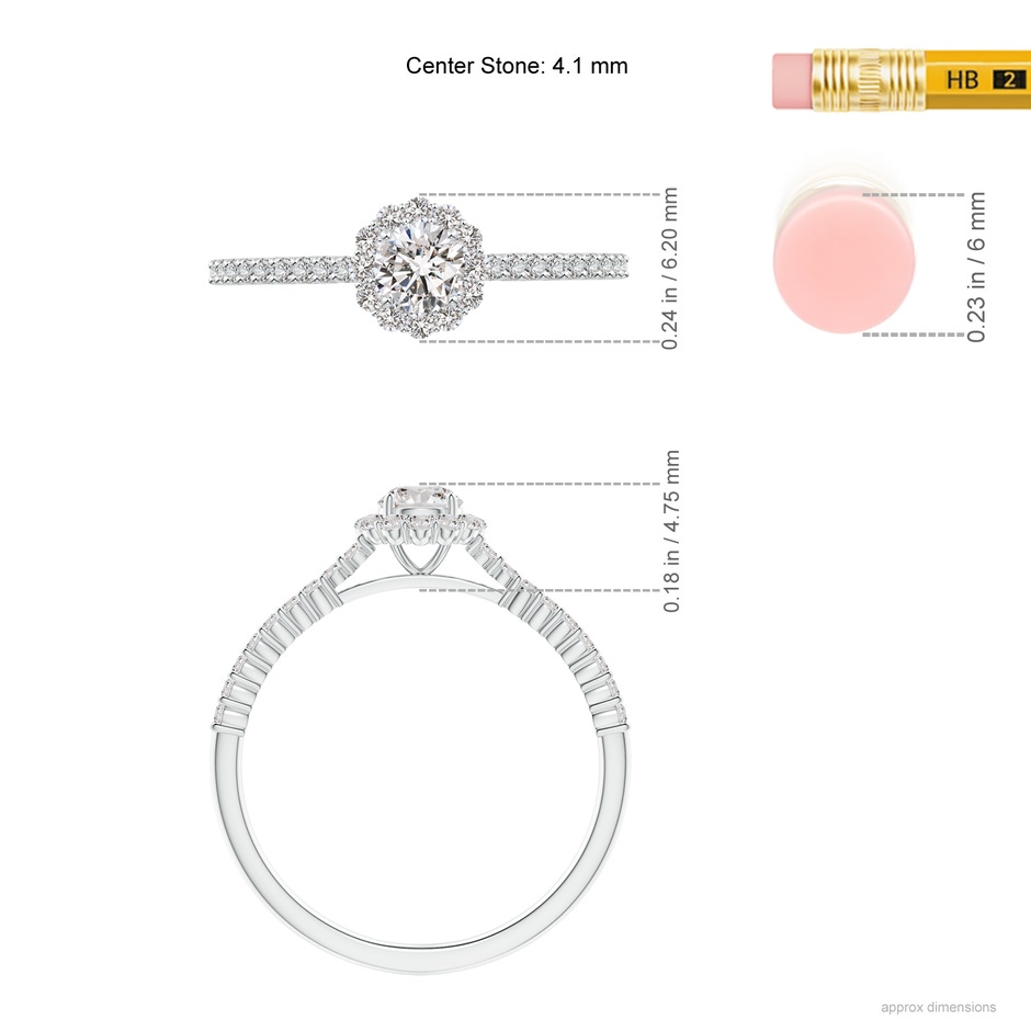 4.1mm IJI1I2 Classic Round Diamond Halo Ring with Accents in White Gold ruler